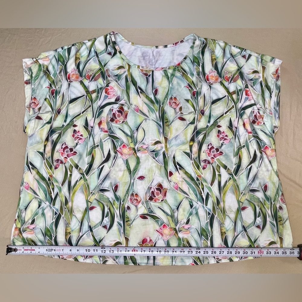 SHEIN Multicolor Floral Print Knit Blouse, Round Neck, Short Sleeve, Plus 7XL